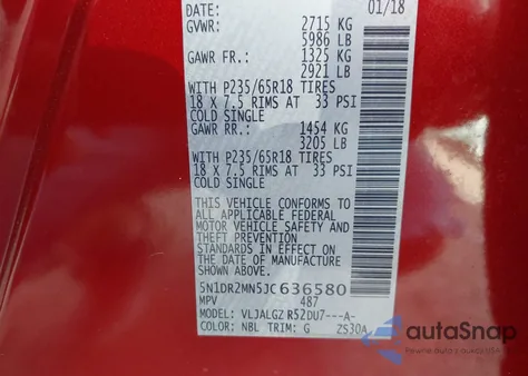 2018 Nissan Pathfinder Sl из США, поврежденный, VIN 5N1DR2MN5JC636580